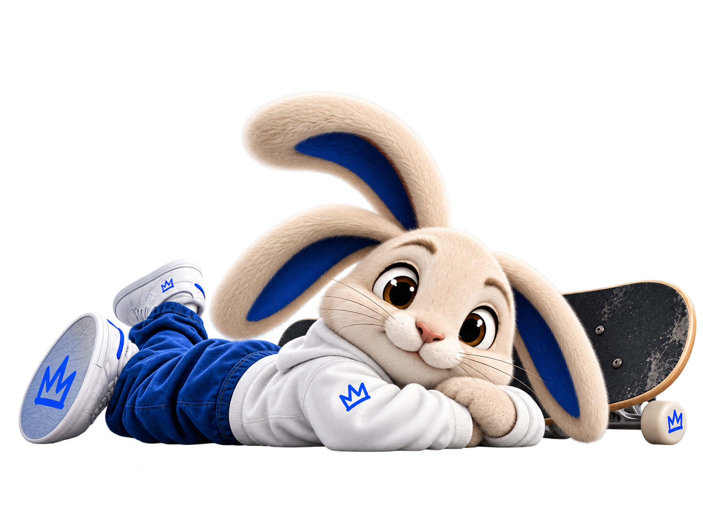 SideHustle rabbit mascot resting on skateboard